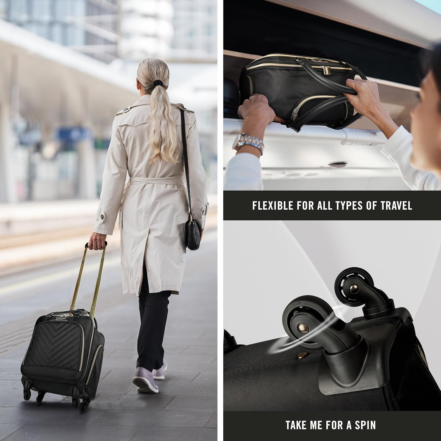 Kenneth Cole Reaction Chelsea 20" Polyester-Twill Expandable, Black, 4 Underseater, Kenneth Cole Reaction Women'S Chelsea Luggage Chevron Softside 8-Wheel Spinner Expandable Suitcase image number 6