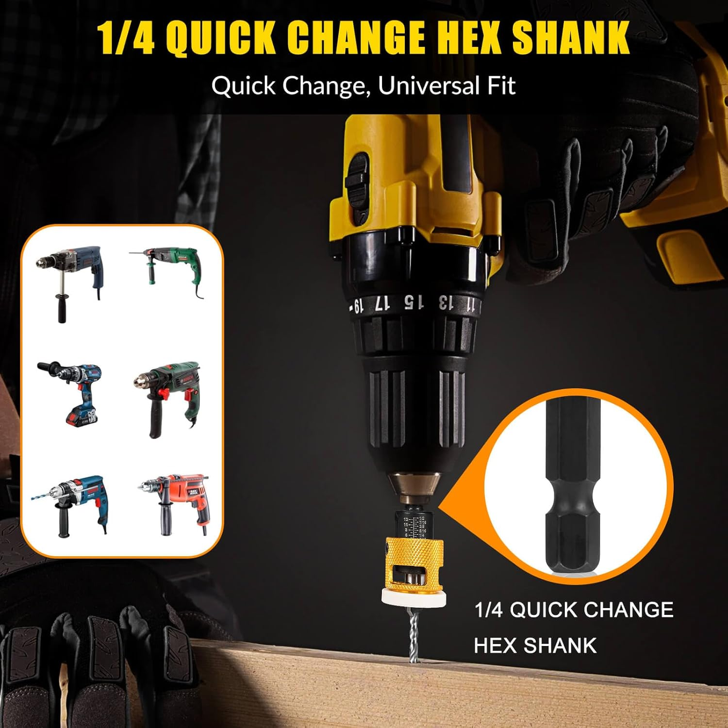 5PCS Countersink Drill Bit Set, Low Friction Depth Stop, 1/8 9/64" 5/32" Drill + 3/8&rdquo; 82&deg; Counter-Bore, 11/64" 3/16" Drill + 1/2" 82&deg; Counter-Bore, 1/4" Hex Shank, for Woodworking, with Storage Box image number 6