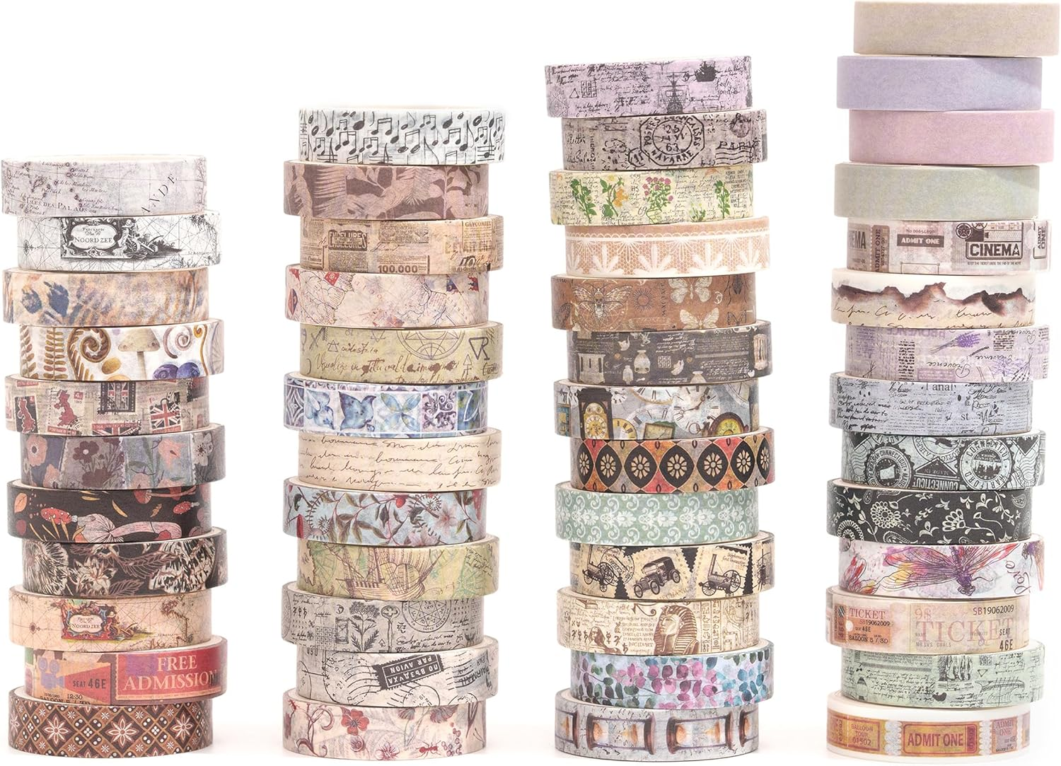 YUBBAEX Vintage Washi Tape Pack 50 Rolls Retro Printed Masking Tape Antique Patterns Decorative for Arts, DIY Crafts, Journal Supplies, Planners, Scrapbook, Card/Gift Wrapping image number 3