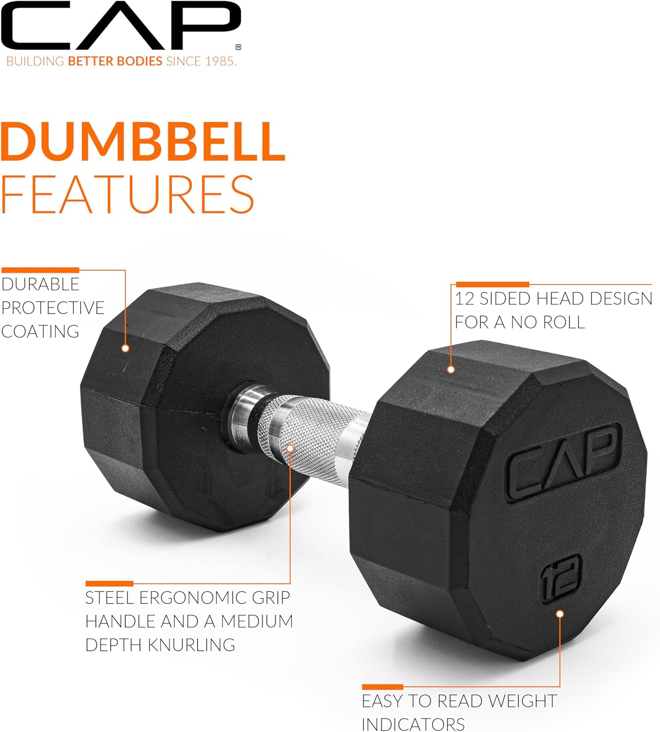Cap 12-Sided Coated Dumbbell, Single, 3-50 Lb Sizes image number 3