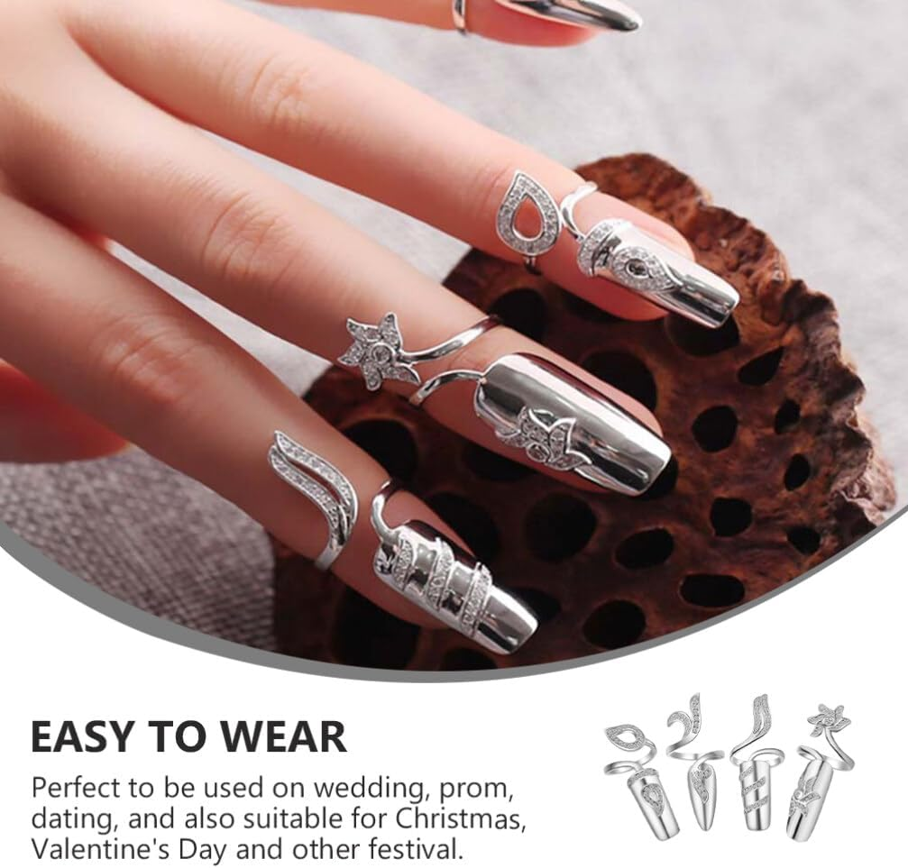 FRCOLOR 8 Pcs Women Fingernail Nail Ring Fingernail Rings Rhinestone Ring Rings Fashion Simple image number 6