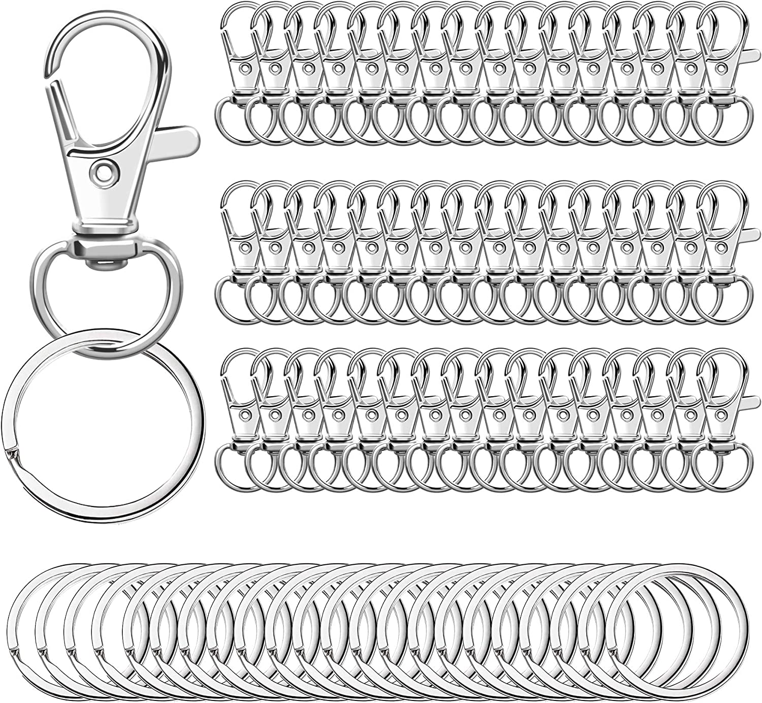 AUGSUN Swivel Clasps Lanyard Snap Hooks with Key Rings, Key Chain Clip Hooks Lobster Claw Clasps for Keychains Jewelry DIY Crafts (Gold) - 3.1Cmsilver image number 4