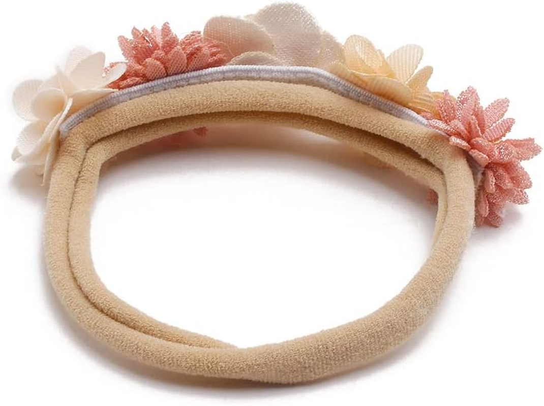 FGSS Floral-Headbands Flower-Crown for Baby Girls Elastic Nylon Hairbands for Newborn Infant Toddler Hair Accessories Pack of 3 image number 3