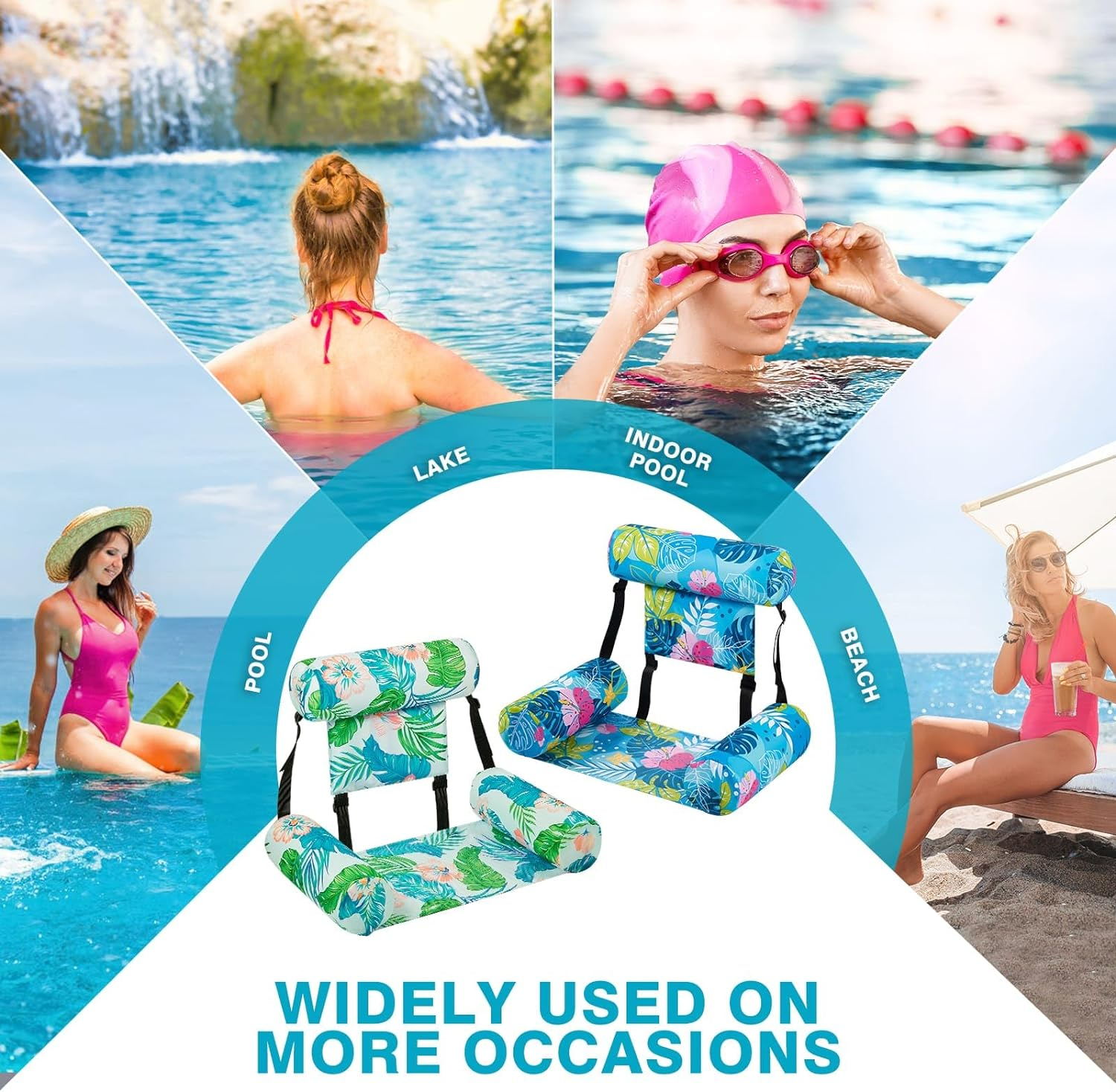 Pool Chair Float - 2 Pack Inflatable Pool Float for Adults Green Plants Floating Pool Chair Lounge Adjustable Fabric Pool Float Hammock for Swimming Pool Beach Lake Summer image number 4