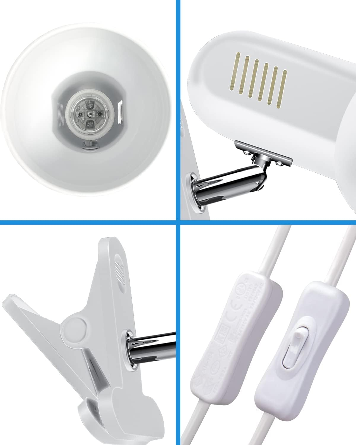 Milpoel Clip on Reading Light, Desk Lamp, E27 Bulb Holder, Clamp Lamp for Reading in Bed or Deep Focus, Sleek Lightweight Design Perfect Bed Light for Reading - Black image number 4