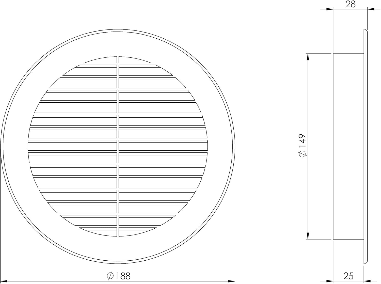 Steinberg14 Brown 150Mm Air Vent Cover with Insect Mesh - 6 Inch round Air Vent Covers for Walls and Ceilings - Air Vents for Interior Walls - Plastic Ventilation Grille image number 5