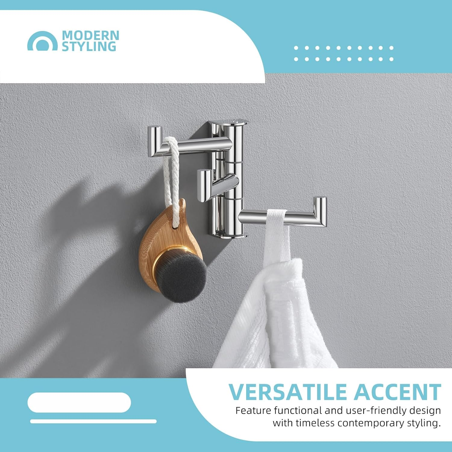 Angle Simple Towel Hook for Bathroom, SUS 304 Stainless Steel Foldable Robe Towel Holder, Wall Coat Hook, Polished Chrome image number 2