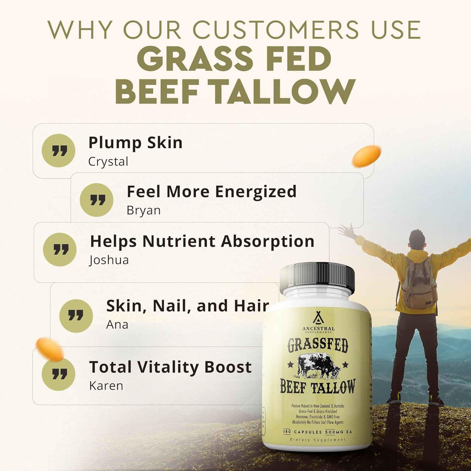 Ancestral Supplements Grass Fed Beef Tallow &mdash; Based on the Native Wisdom of Our Early Ancestors, Tallow Provides the Same Nourishing Kidney Fat (Suet) That Our Ancestors Selectively Hunted.