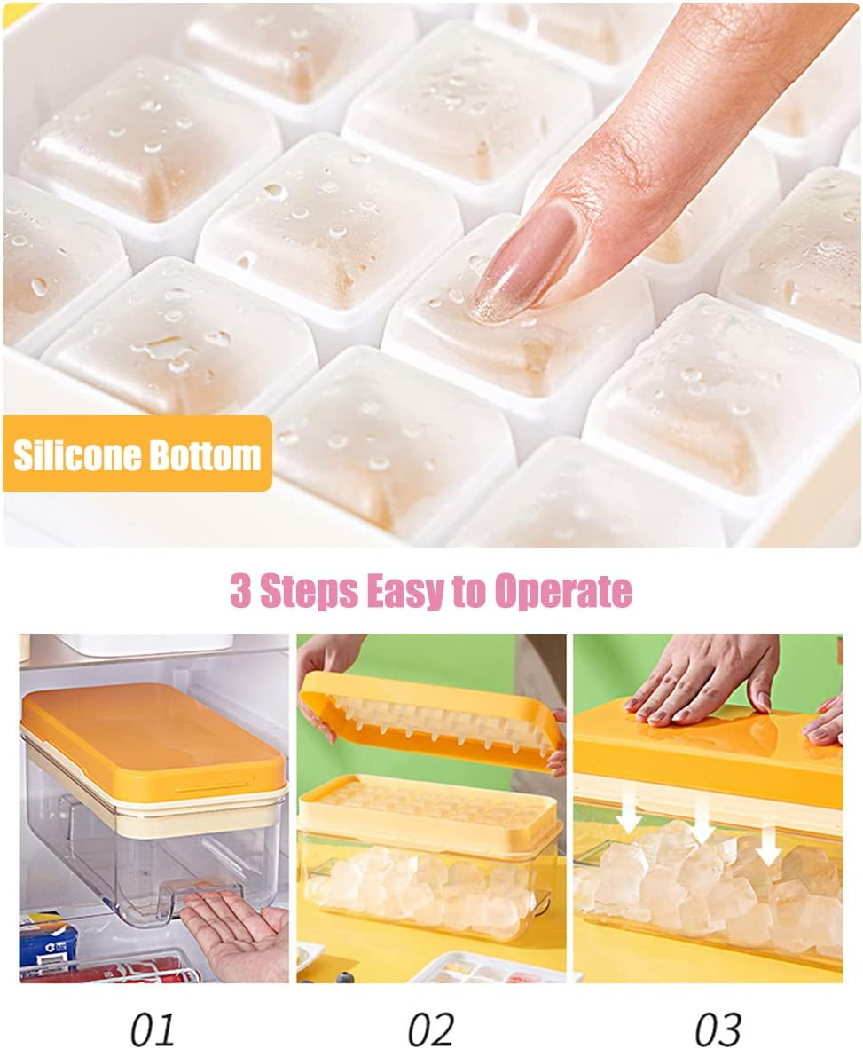 【1S Press to Release】 Ice Cube Tray with Lid and Storage Bin, 32-Tray Easy-Release Ice Cube Maker Flexible Silicone Ice Cube Mold for Freezer, Comes with Scoop and Press Plate image number 2