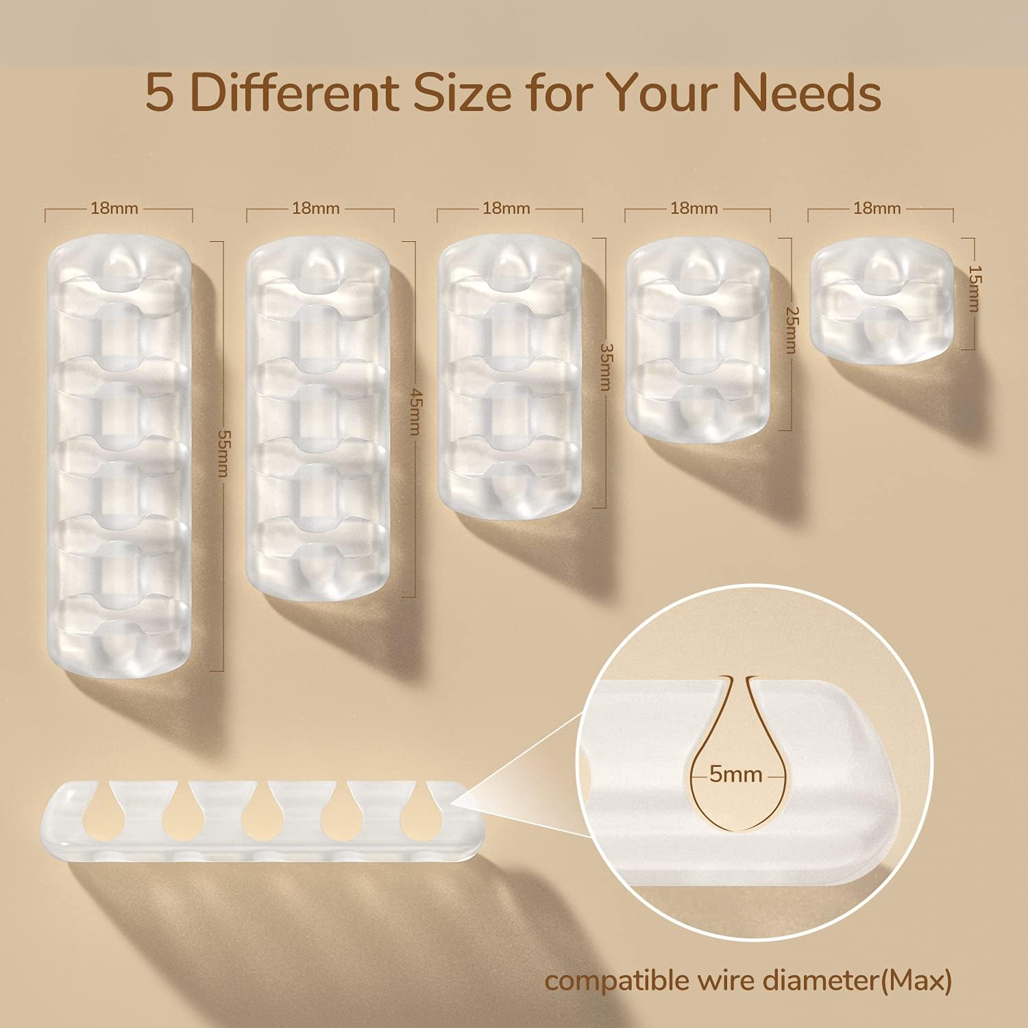 Syncwire Clear Cable Clips - Cord Holders - Self Adhesive Cable Management Organizer - Home, Office, Cubicle, Car, Nightstand, Desk Accessories - Gift Ideas Men, Women, Dad, Mom (5 Packs/15 Slots) image number 1