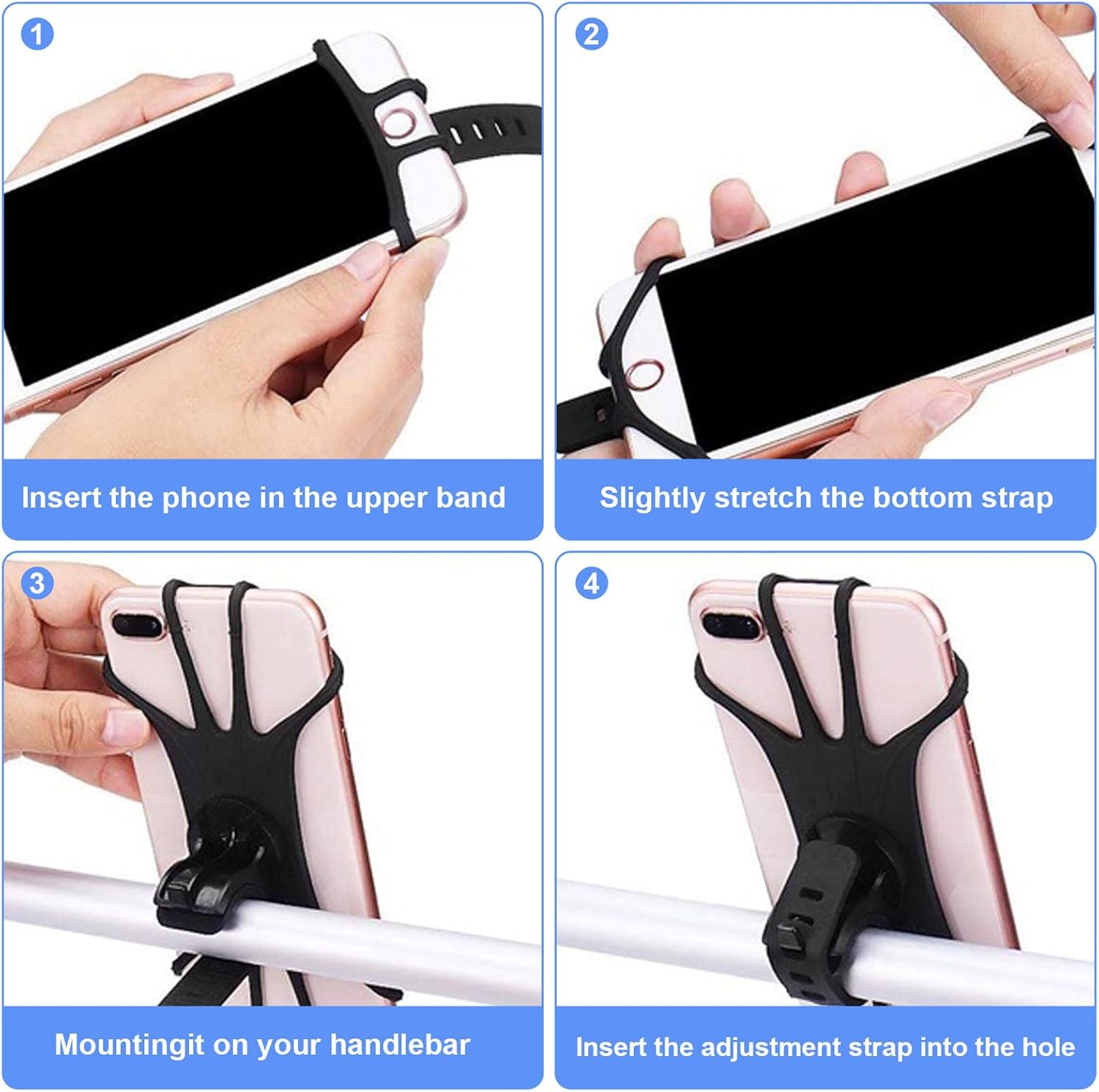 Bike Phone Holder&mdash;Elastic Silicone Build, Shockproof&mdash;For Bicycle/Electric Scooter Navigation&mdash;Ideal for Urban Riders, Fitness Lovers&mdash;Fits Electric Scooter Phone Holder (2Pcs, 360&deg; Rotatable image number 5