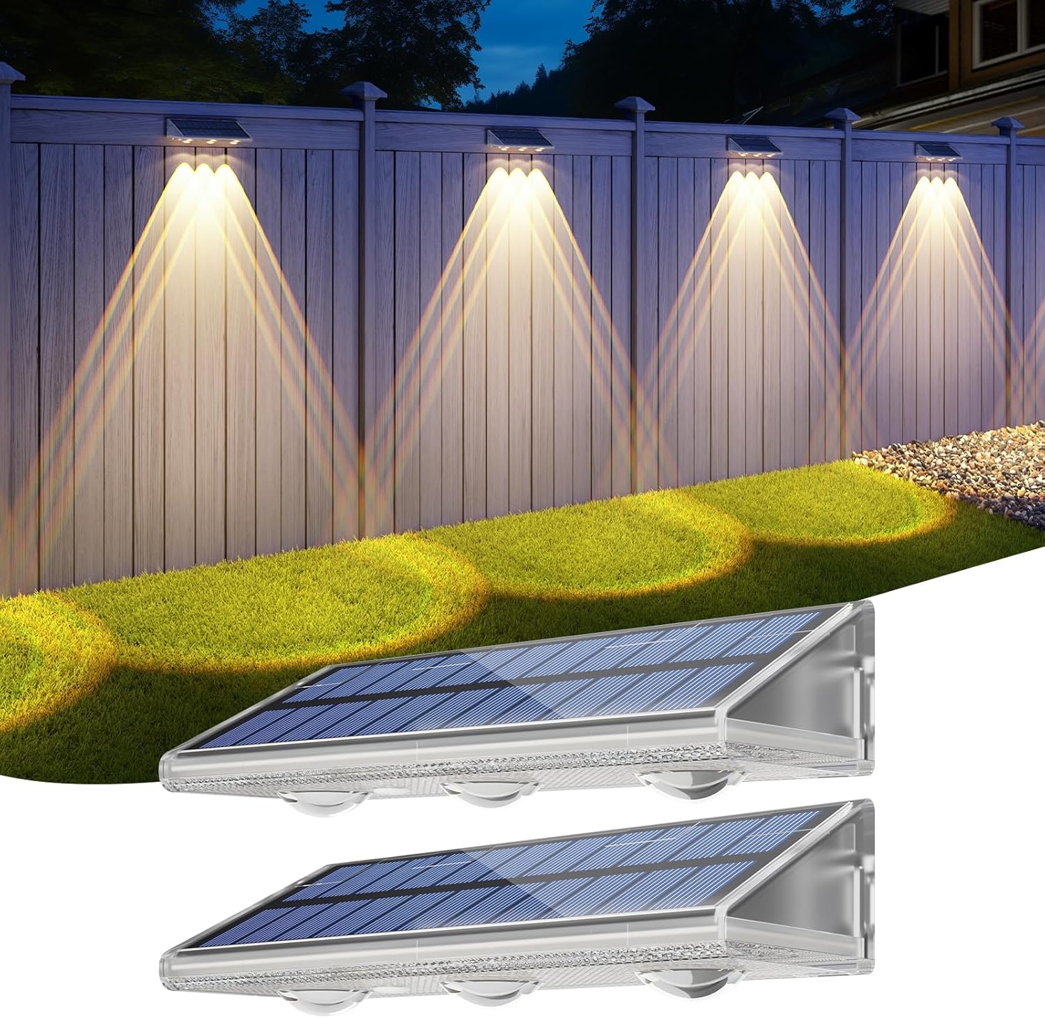 Yilaie Solar Wall Light Outdoor Solar Lights for Outdoor Use IP67 Waterproof 3 Colours Bright Solar Fence Lights for Outdoor Use for Garden Balcony Patio Stairs Pack of 2 image number 3