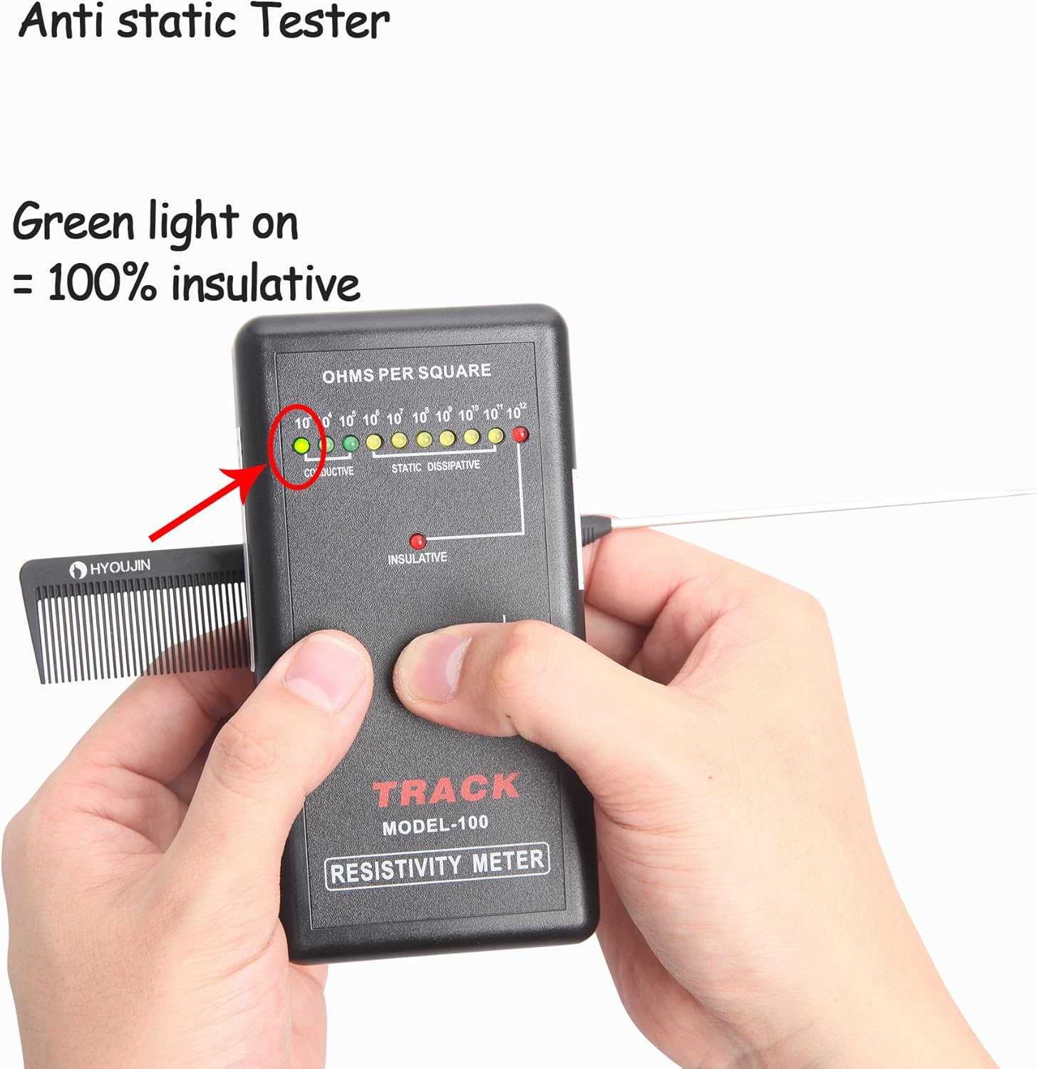 HYOUJIN 608 Black Carbon Rat Tail Combs Pin Tail Comb 100% anti Static 230℃ Heat Resistant Metal Parting Combs with Non-Skid Paddle for Hair Styling - Black image number 2