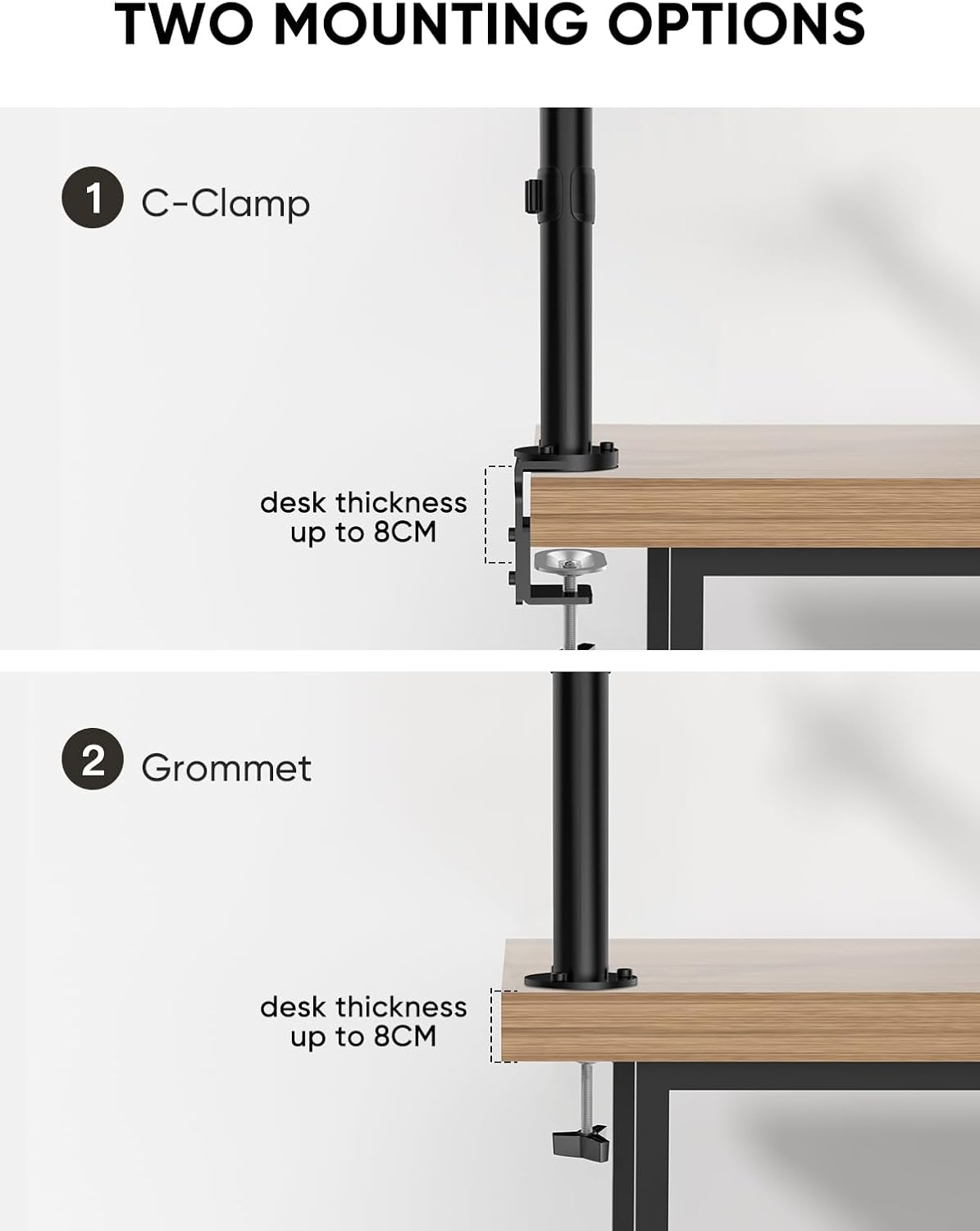 FORGING Mount Dual Monitor Desk Mount，Dual Monitor Stand for 2 Screens up to 30 Inches, 10Kg Capacity, Heavy-Duty Fully Adjustable Arms with Grommet Mount/C Clamp Mount image number 4