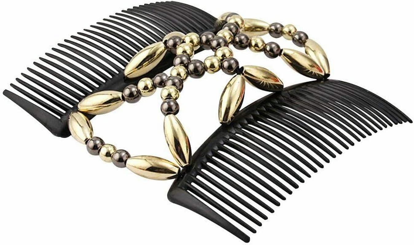 Beaded Stretchy Easy Magic Hair Comb Elastic Double Hair Clip Hair Accessories (White) image number 5