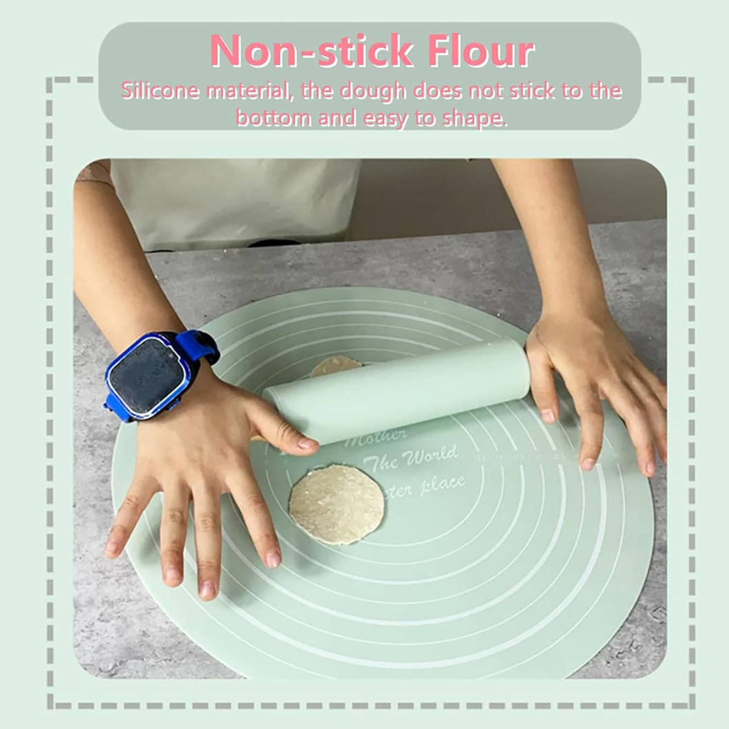 QYINXIU Rolling Pin and Silicone Baking Pastry Mat Set, Rolling Pin and Pastry Baking Mat Set for Kids, Food Grade Silicone Rolling Pin Solid Wood Handle, Kneading Pad image number 1
