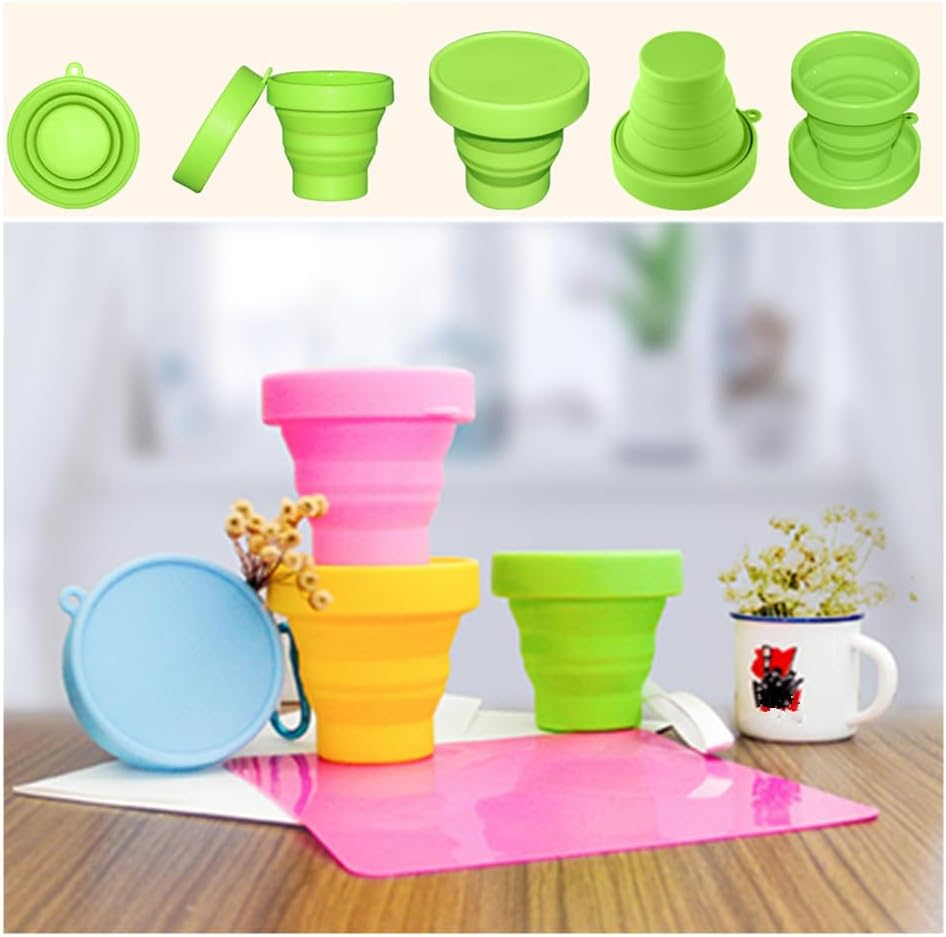 Pack of 4 Foldable Cups, Silicone Foldable Drinking Cup, Foldable Travel Cup, Portable Water Cup, Collapsible Silicone Travel Cup for Travel Camping (170 Ml) image number 2