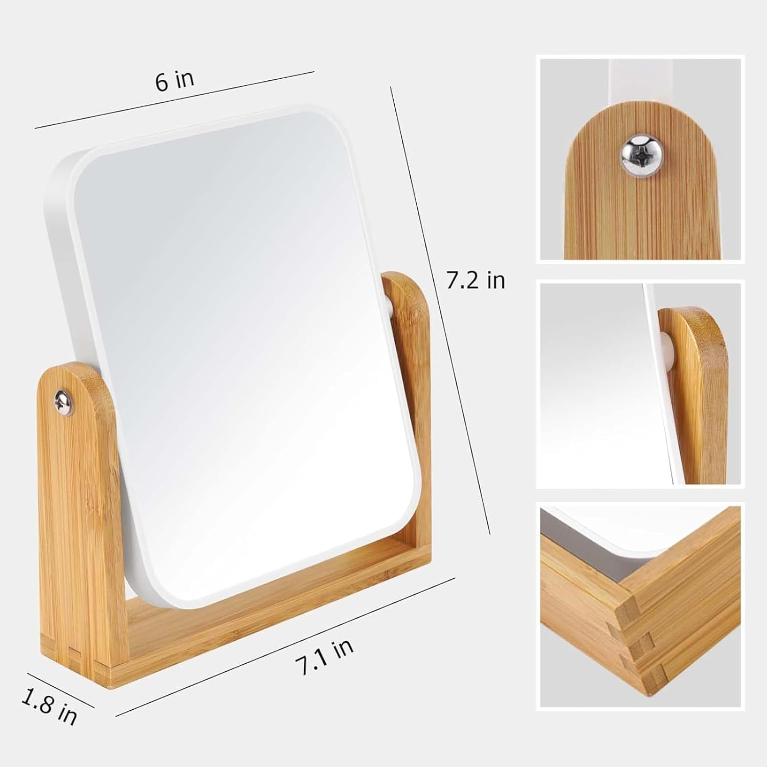 Vanity Makeup Mirror with Natural Bamboo Stand &ndash; 1X/3X Magnification Double-Sided 360&deg; Swivel Magnifying Mirror, Tabletop Makeup Mirror for Bathroom or Bedroom, 8 Inch image number 5