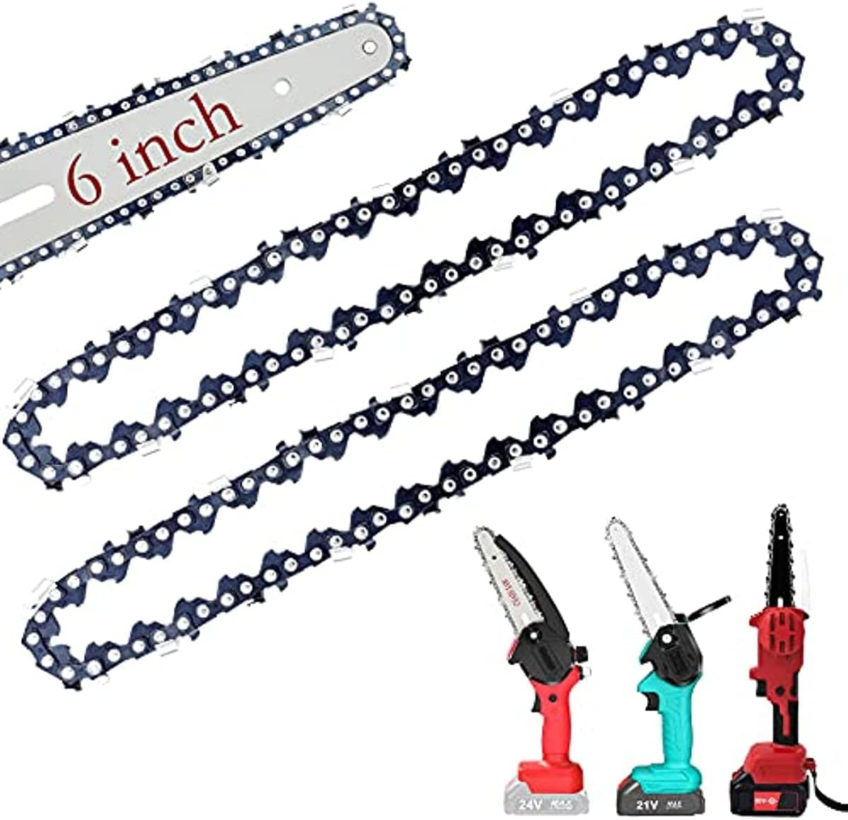 [2 Pieces] 6 Inch Mini Chainsaw Chain, 6 Inch Replacement Chains for Cordless Electric Portable Mini Chainsaw, FIFCHALL Guide Saw Chain for All 6-Inch Mini Chainsaws for Wood Branch Cutting