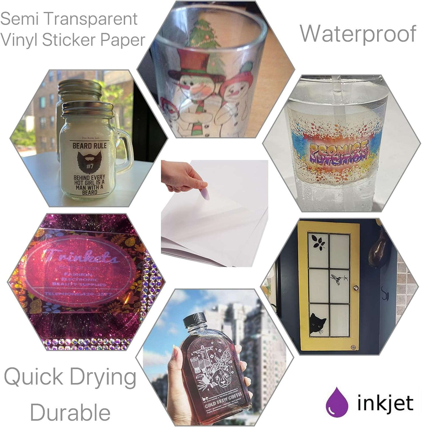 Waterproof Printable Vinyl Stickers Paper 10 Sheets A4 Semi Transparent Translucent Decal Self Adhesive Personalized DIY Custom for Inkjet Printers image number 5