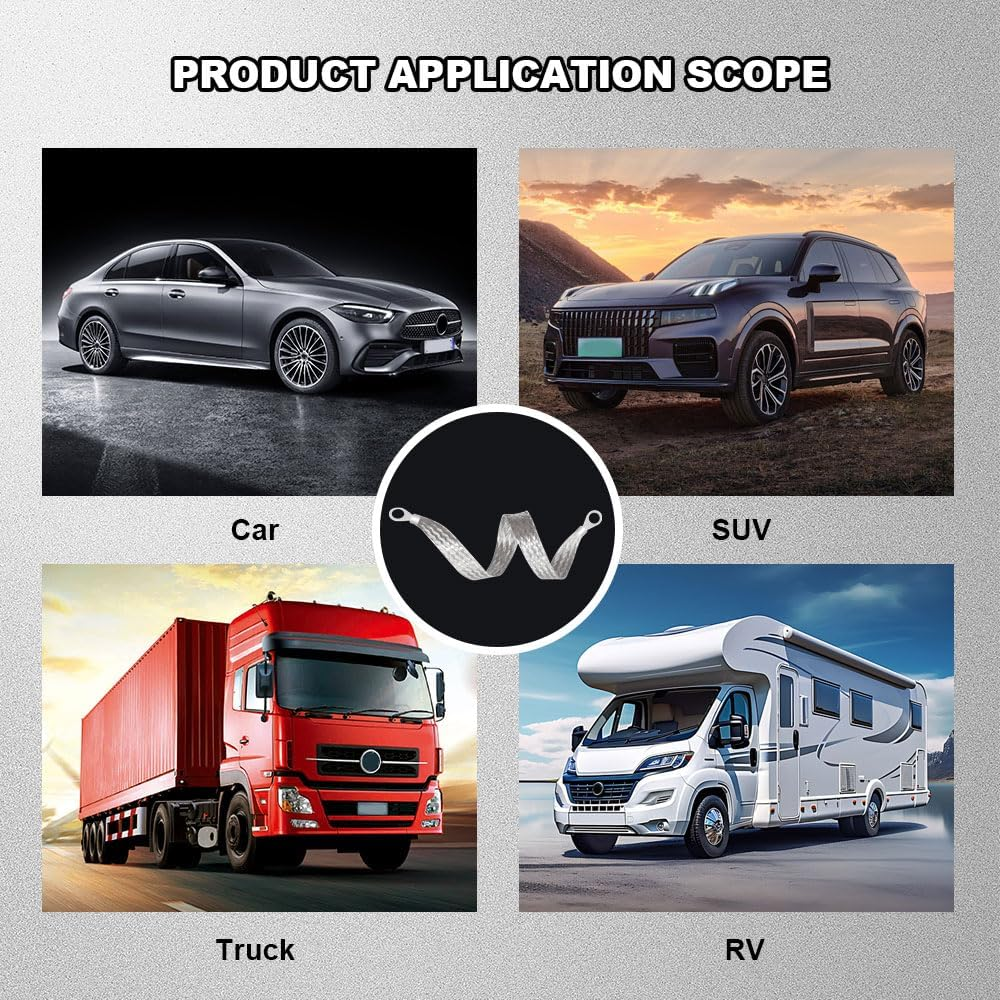 Universal Flat Braided Copper Ground Strap, 3PCS 10"&times;1/2" & 2PCS 13"&times;1/2" Auto Engine Ground Strap, Heavy Duty Flat Braided Tinned Copper Ground Strap Replacement for Most Cars image number 6