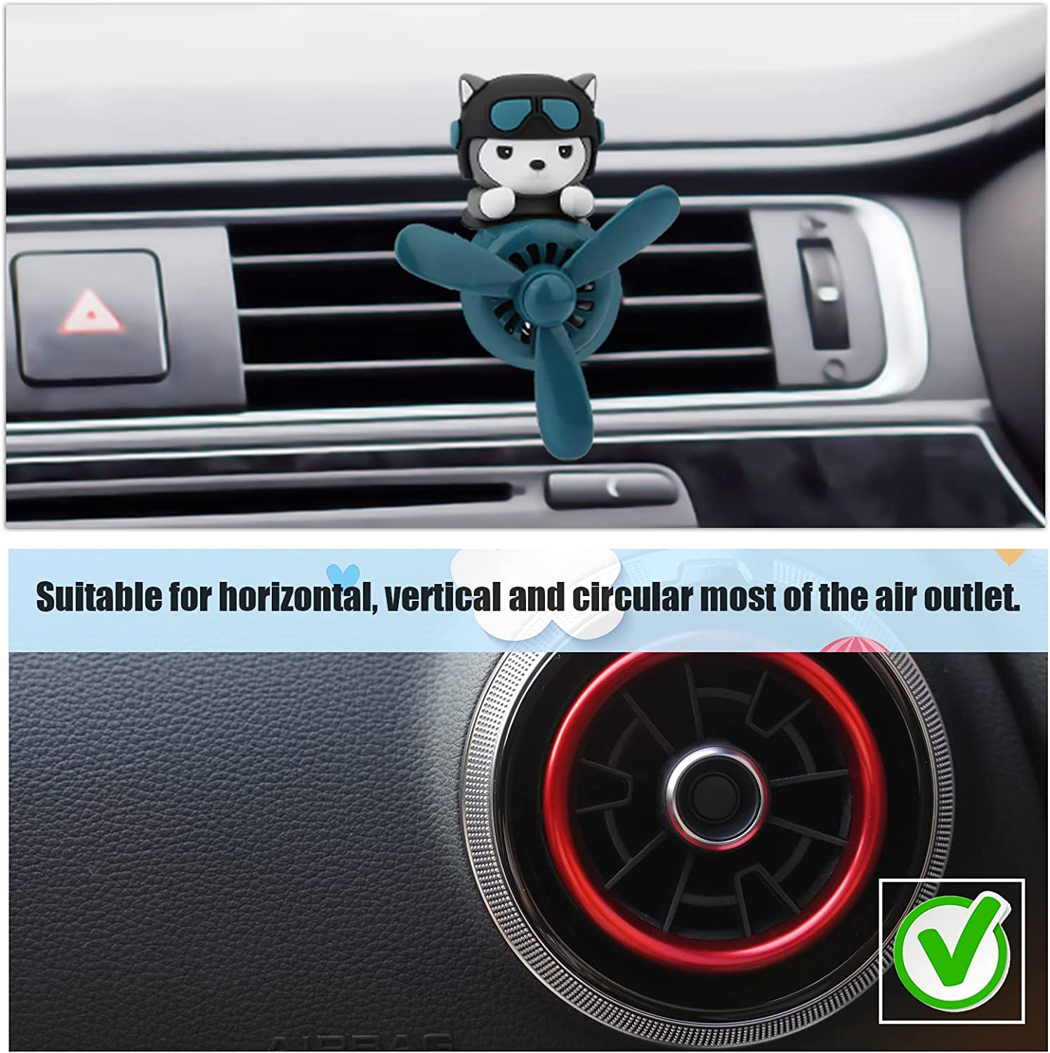 Cute Husky Dog Pilot Car Air Fresheners, Air Vent Clips Cute Cartoon Pilot Rotating Car Diffuser Decorations Interior Aesthetic Car Air Outlet Clips for Car Air Conditioner Women Men image number 4