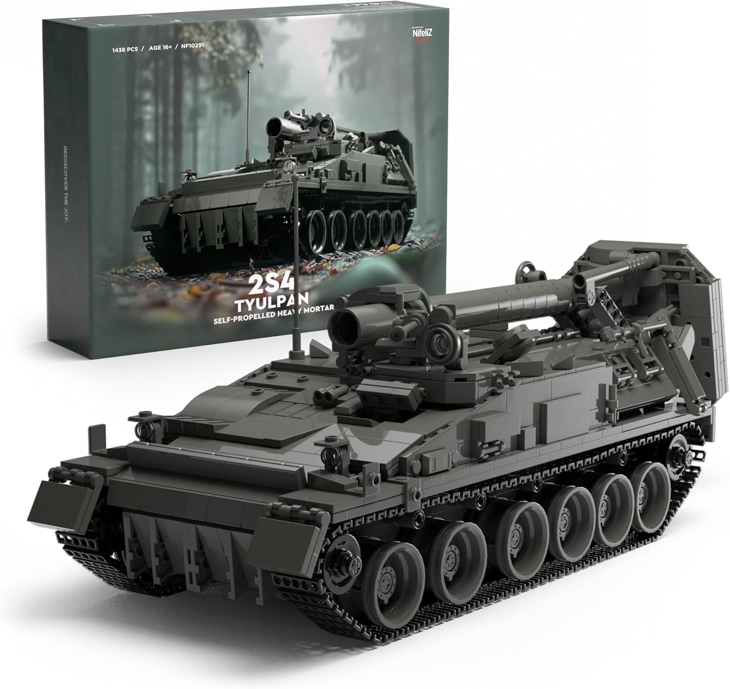 Nifeliz 2S4 Military Tank Building Set for Adults, Self-Propelled Heavy Mortar Set for Military Fans, Military Model to Build and Display, Collectible Gift (1,438PCS, NF10291) image number 1