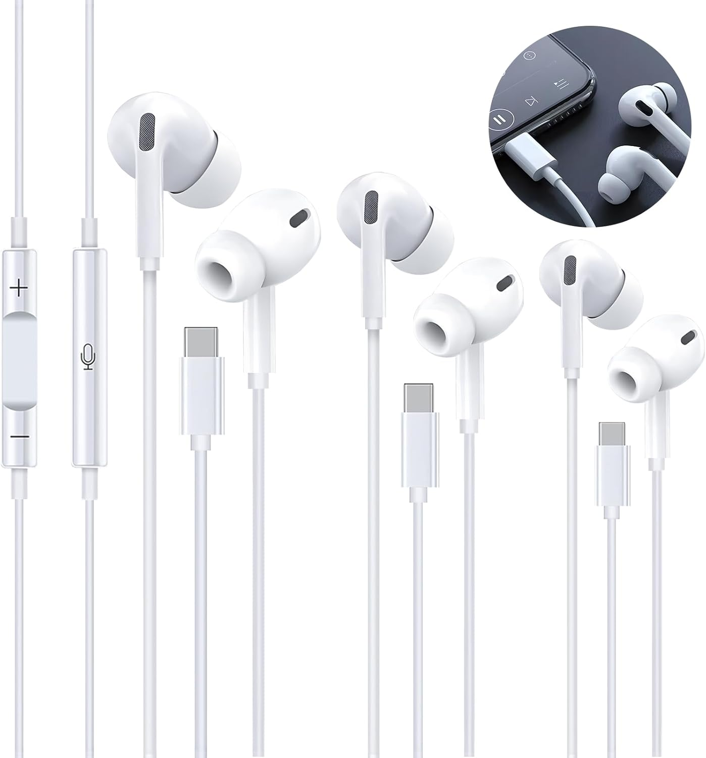 SRLWMYI 3 Pack USB C Wired In-Ear Headphones with Microphone and Volume Control Cable Headphones for Iphones 15/15Pro/15Plus/16/16 Pro/16Plus/Galaxy S24/S23/Google Pixel/Huawei image number 3