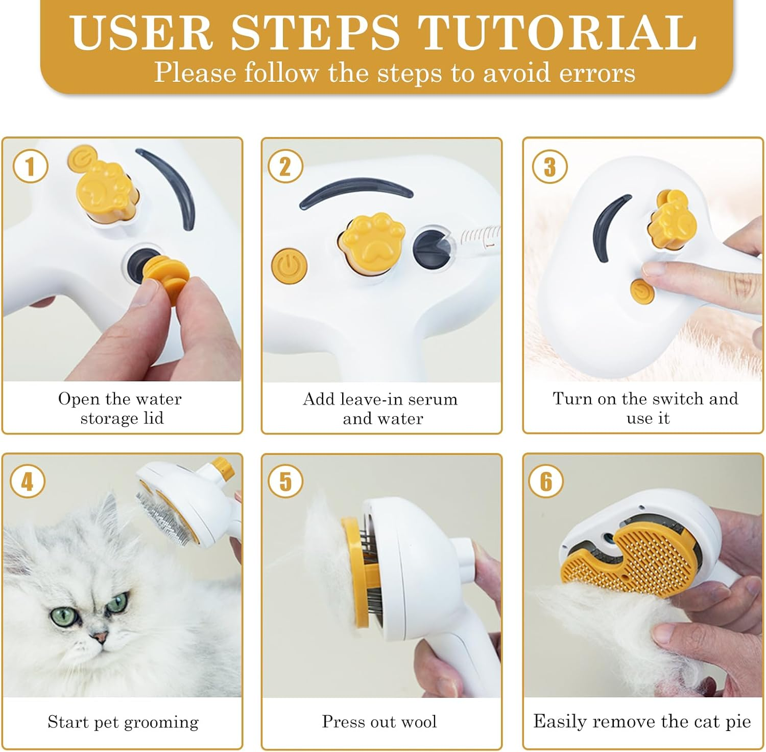 Cat Brush with Steam: WIYETY Steam Brush Cat, Cat Brush with Water, Cat Hair Brush, Kitten Removal, Hair Removal Pet Brush with One Button, USB Charging image number 2