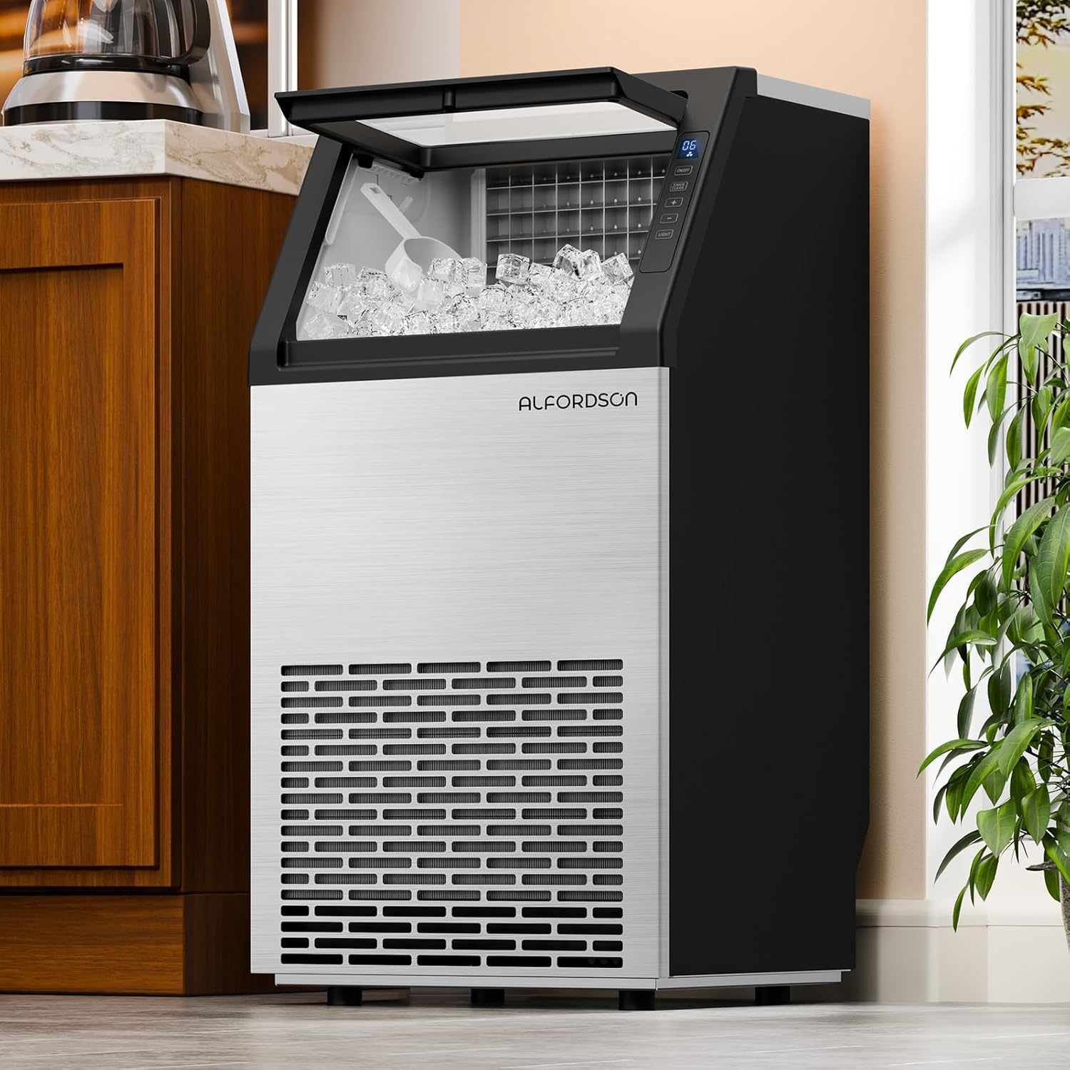 ALFORDSON Ice Maker Commercial Machine Ice Cube Makers Stainless Steel 45Kg Ice Cube, Self-Cleaning, with Scoop for Bar Restaurant Cafe Home image number 2