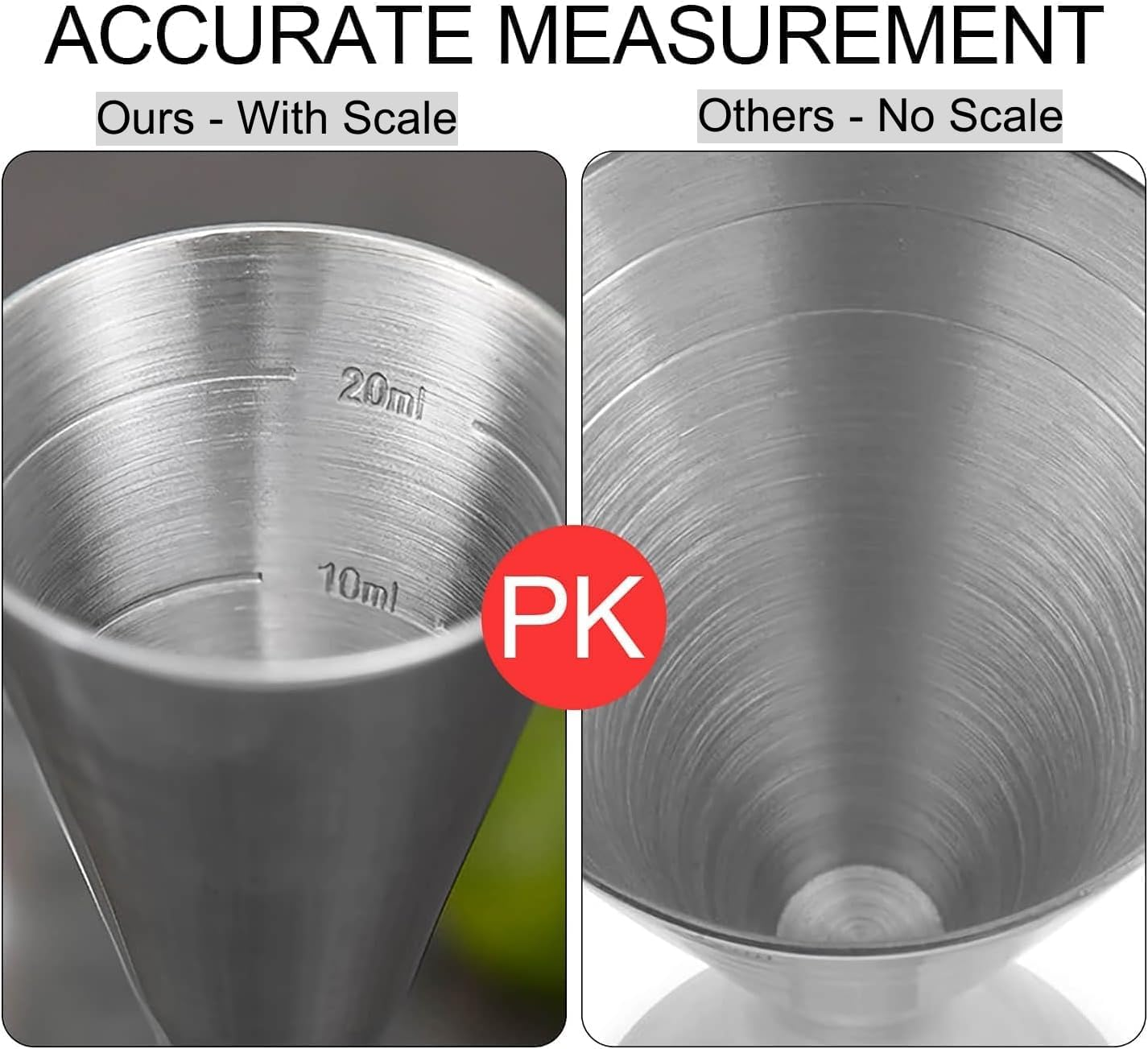 Cocktail Measuring Cup, Cocktail Jigger for Bartenders, Double Jigger with Inner Scale 60/90 Ml, Integrated Scales 304 Stainless Steel Measuring Cup, Bar Measure Dual Spirit Measure Cup, for Bars and Homes image number 6
