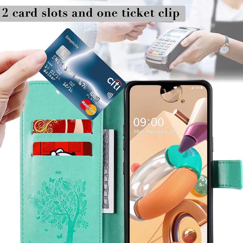 SEAHAI Case for CMF Phone 2 Pro Mobile Phone Case, Pretty Embossed Leaves and Cat Premium PU Leather Folio Wallet Shockproof Protective Flip Case, Green - Gray image number 6