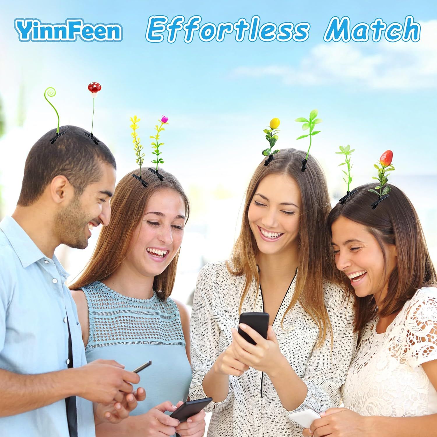 Yinnfeen Bean Sprout Hair Clips, 60 Pcs Mixed Style Plant Hairpins, Funny Flower Grass Barrettes Headwear Plant Hair Clips Cute Hair Accessories for Women Festival Party Supplies image number 2