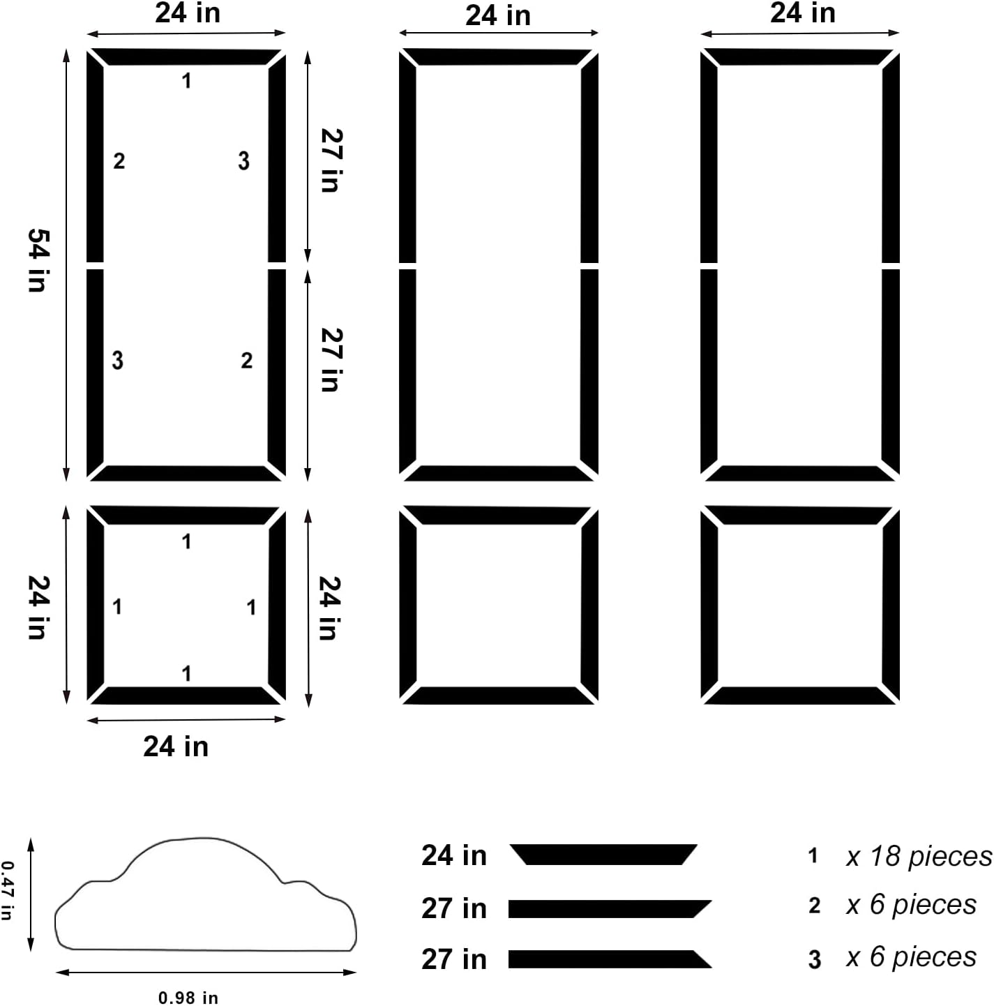 TRAIN2 ART 6 Sets Peel and Stick Wall Molding Kit, Ready to Assemble Wainscoting Panels for Interior Wall Moulding Decor，Pre Made Wainscoting Wall Panel for Living Room Bedroom Accent Wall image number 2
