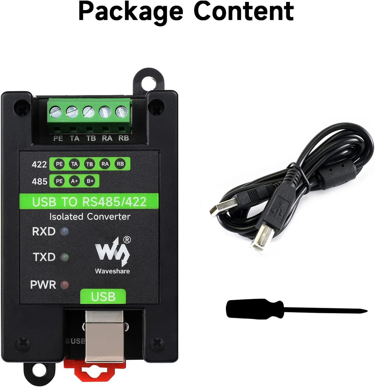 Waveshare USB to RS485/422 Industrial Grade Isolated Converter, Onboard Original FT232RL and SP485EEN, Multiple Protection, Wall-Mount and Rail-Mount Support, Fast Communication