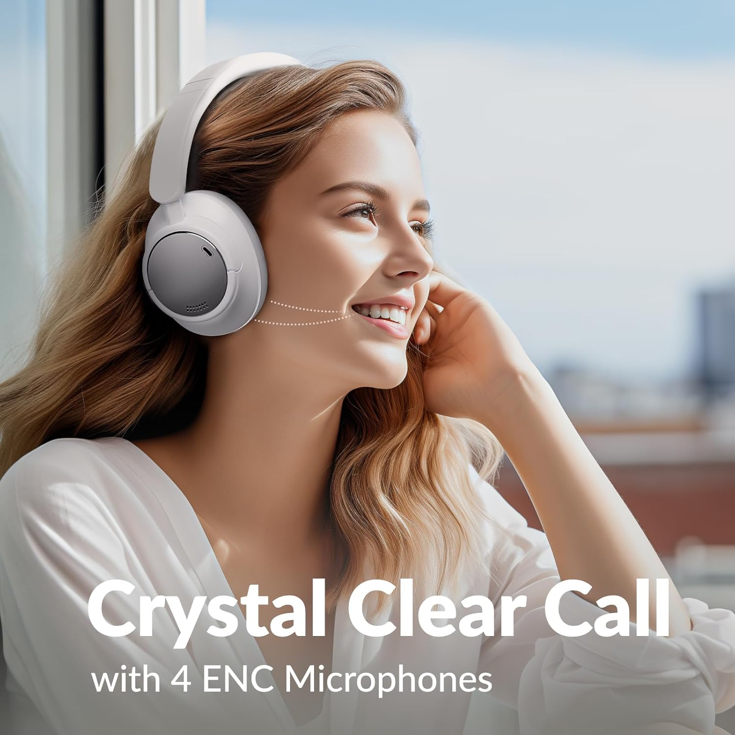 TONEMAC H7Pro Headphones - a Tradition of Sound Quality with ANC -45 Db, Battery Life of 80 Hours - White image number 2