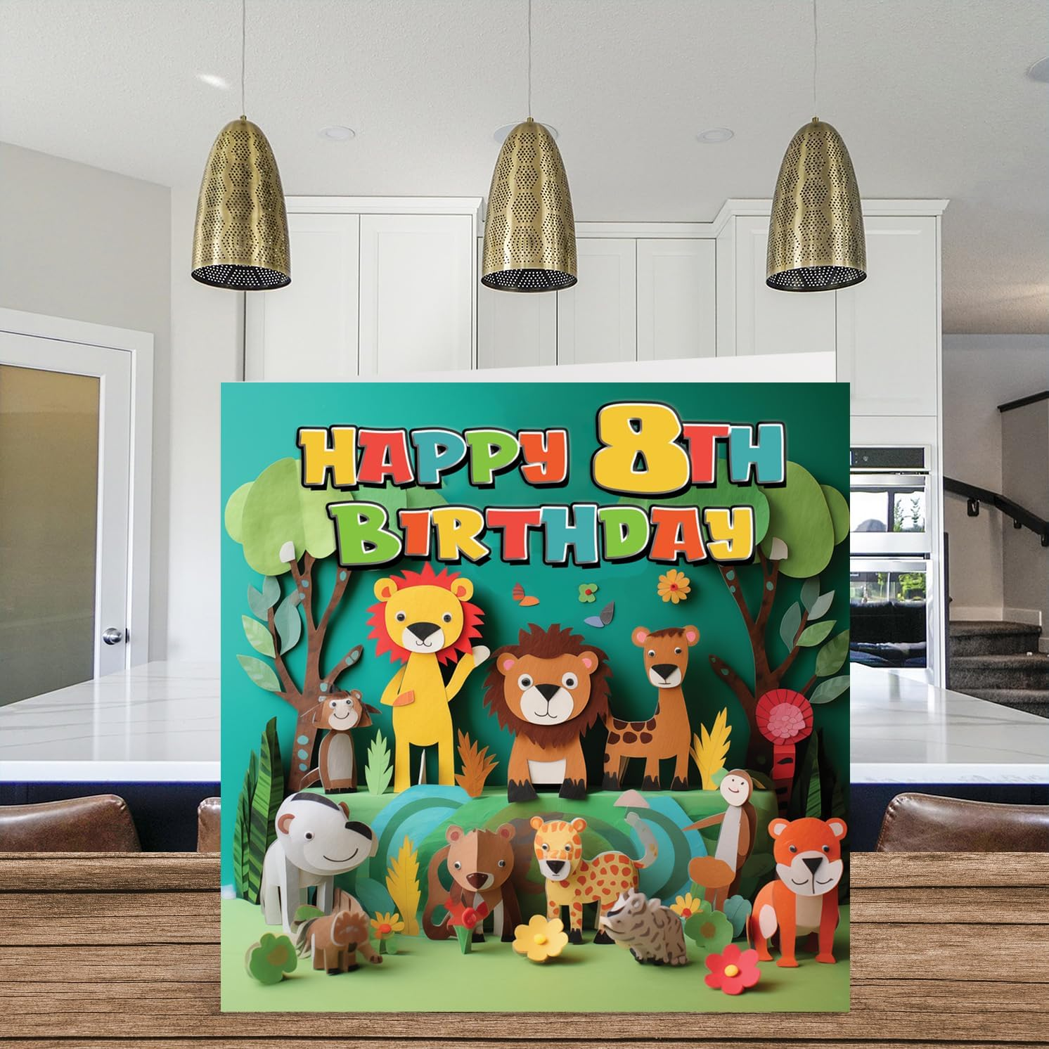 8Th Birthday Card for Boys Girls - Jungle Animals - Happy Birthday Card 8 Year Old Boy Girl, Eighth Birthday Cards for Him Her, 145Mm Greeting Cards for Nephew Niece Children Kids (NOT 3D POP UP)