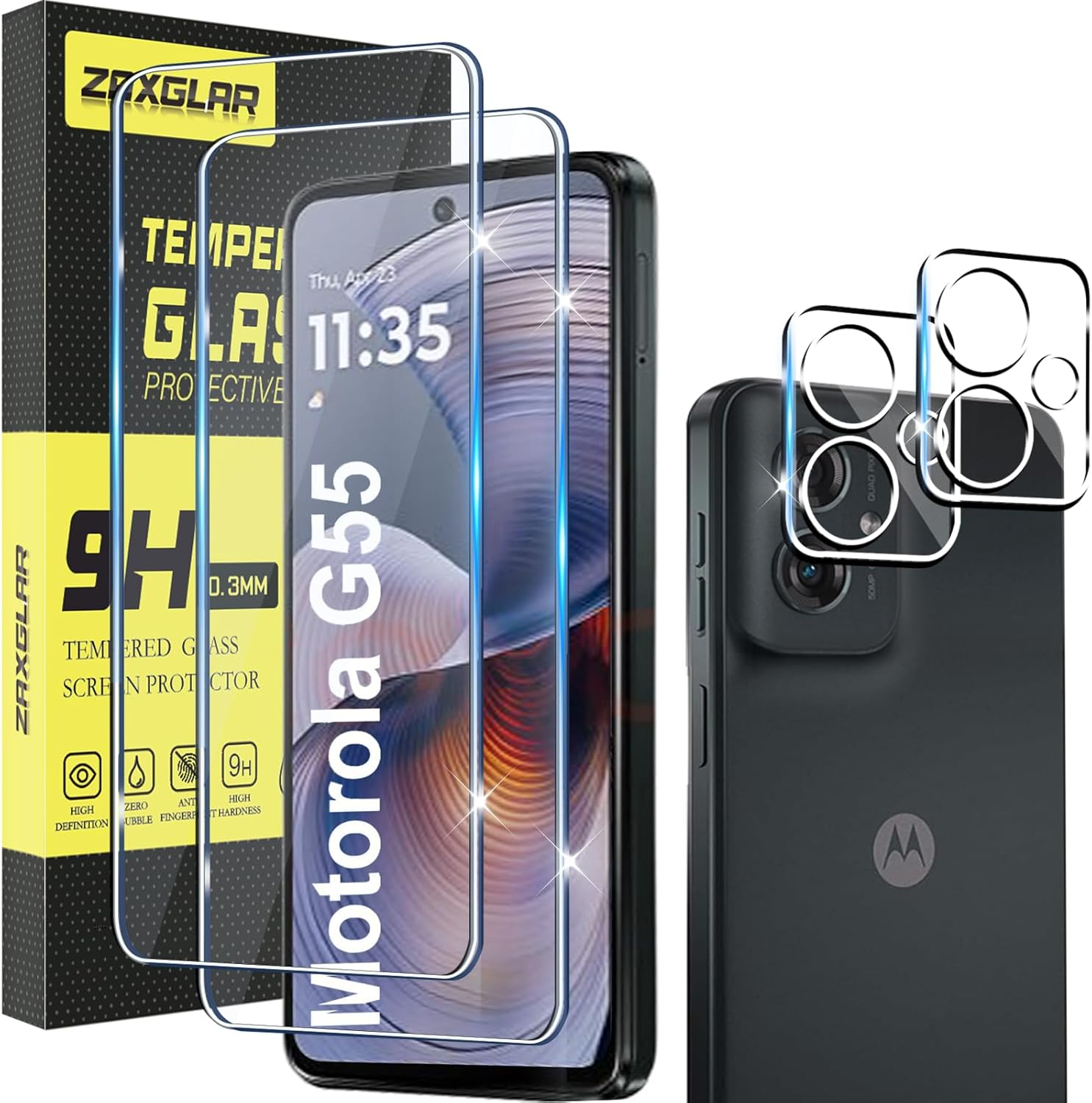 ZAXGLAR Screen Protector for Nothing Phone 3A for Tempered Glass, Pack of 2 Tempered Glass and 2 Camera Protection, HD Screen Protector, 9H Hardness Screen Protector