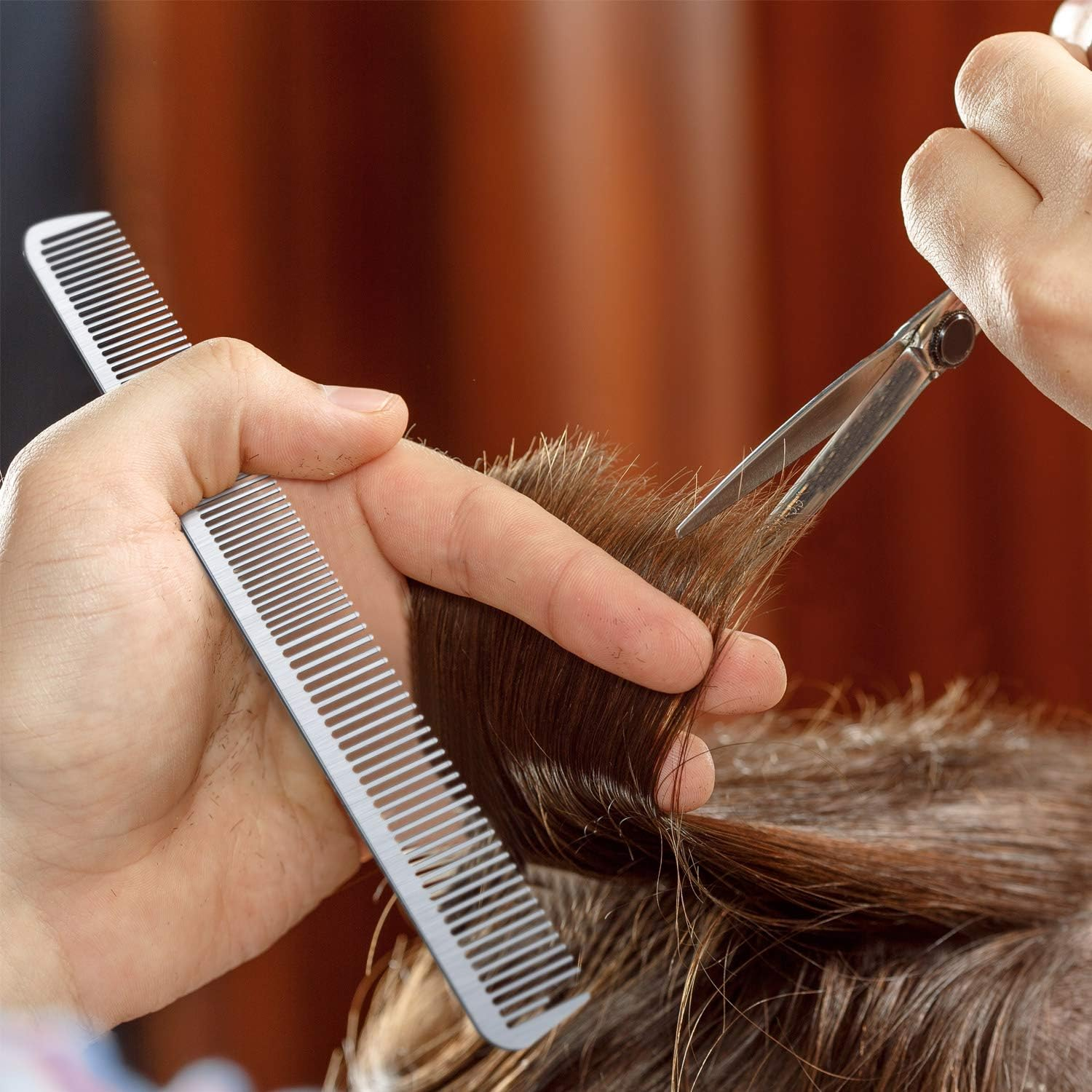 Boao 5 Type Metal Barber Combs Set Stainless Steel Rat Tail Combs Double Tooth Fine Wide Tooth Large Small Handle Hairdressing for Woman Man Long Short Hair Styling Cutting Dressing Beard Mustache image number 1