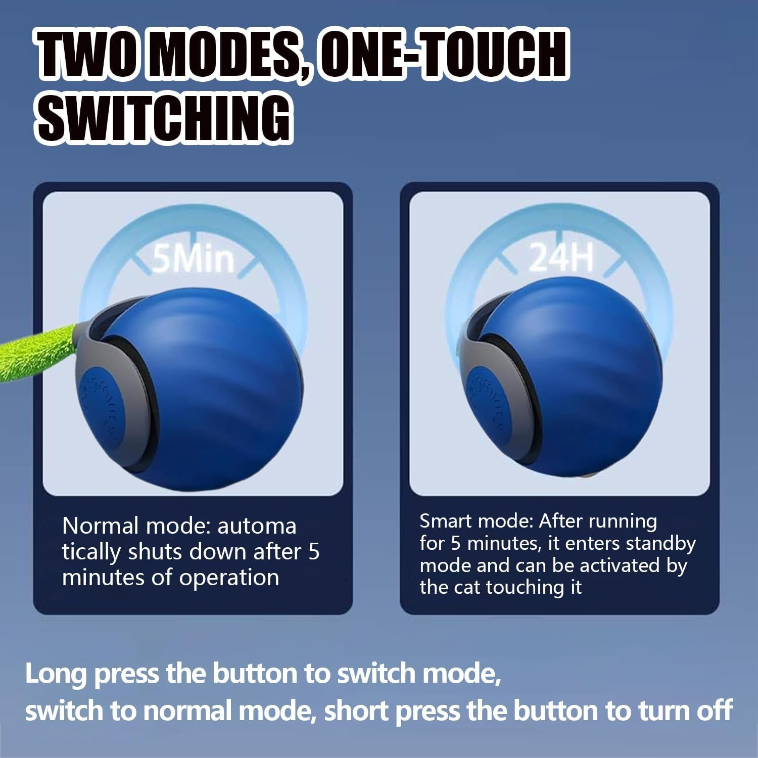 Speedy Tail Cat Toy, New Generation Interactive Cat Toy, Smart Interactive Cat Toy Ball, Speedy Tail 2.0, Two Speed Adjustment, Automatic Moving Cat Toy Ball with Tail, Mix, Orange+Blue image number 3