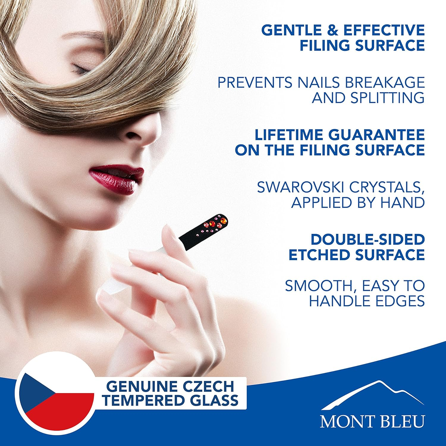 Nail File - Mont Bleu Premium Set of 2 Glass Nail Files Hand Decorated with Crystals - Genuine Czech Tempered Glass - Gifts for Women - Best Glass Nail Files for Natural Nails image number 4