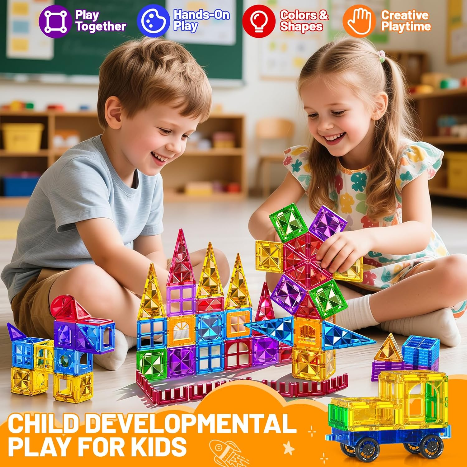 Magnatiles for Toddlers 1-3, Toddler Magnet Building Blocks Tiles Toys for Kids Ages 1-3 4-8, Preschool Learning Sensory Educational Gifts Toys for Boys and Girls 3+ Year Old image number 1