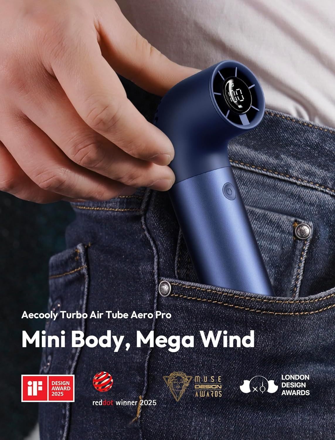 Aecooly Portable Handheld Fan, Powerful Turbo Mini Fan, 19000 RPM High Speed Aero Pro, 15H Max Cooling Time, 6 Speeds Aluminum Case, Pocket Rechargeable Personal Small Travel Gifts for Women Lash-Blue image number 1