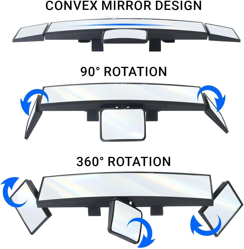 AIMALL 15In Wide-Angle Car Rearview Mirror with Baby View Blind Spot Assist Universal Clip-On Mirror for Mirror Heights 2.13In&ndash;3.54In ABS Frame Glass Surface image number 4