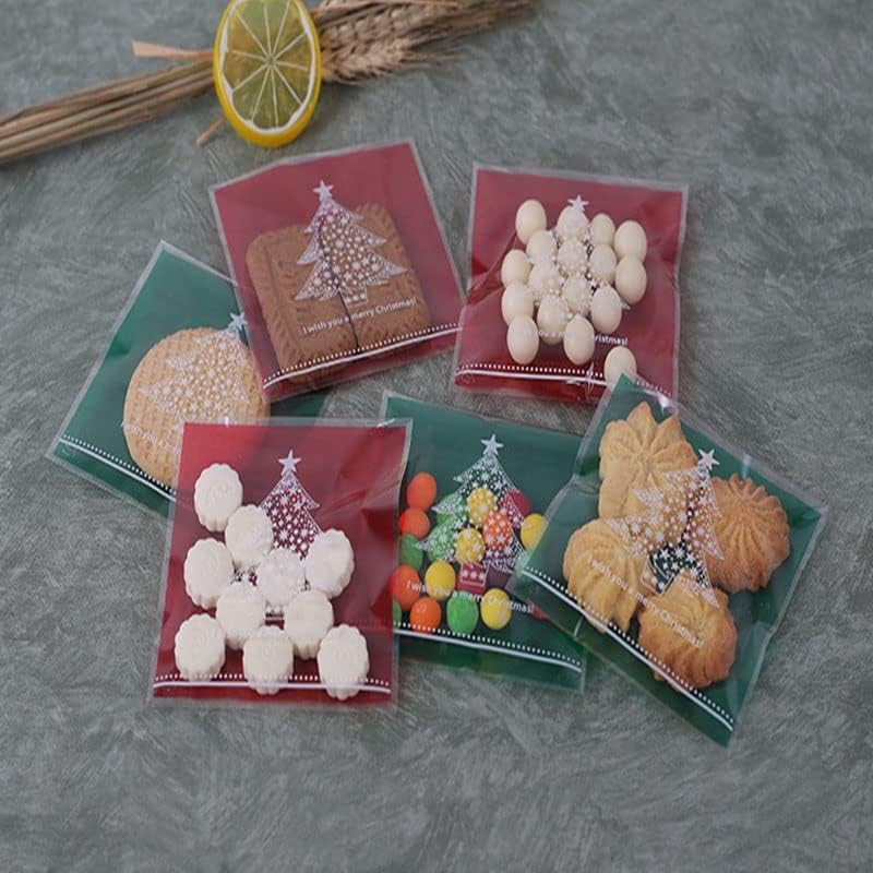 AIMALL 100PCS Christmas Cellophane Bag Party Favour Cookie Sweet Candy Biscuit Gift Bags - Food Grade, 10X10Cm + 3Cm - 03 image number 5