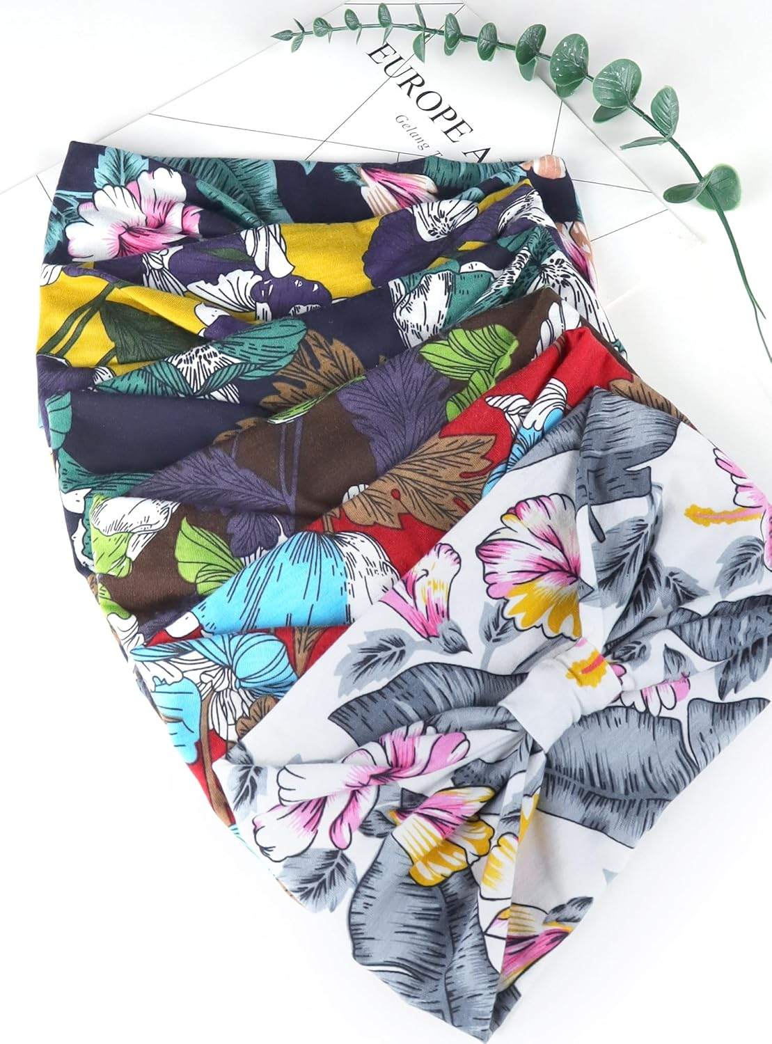 Kavya Headbands for Women'S Hair UK, Wide Soft Ladies Headband Boho, Fashion Bandanas Knot Adult Scarfs Hairbands Elastic Fashion Yoga Hair Bands Hair Accessories (Elegant) - Multi-Colored-7 image number 5