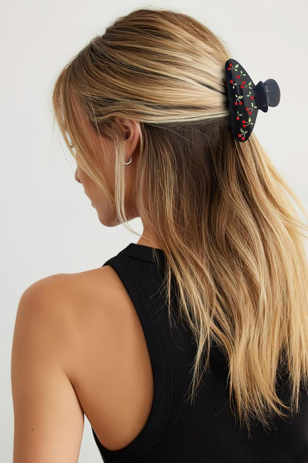 LILIE&WHITE Acrylic Hair Clips for Women Black Claw Clips with the Rhinestone Pattern in Red Cherry Hair Clip with Claw for Thick Hair Strong Hair Fix Claw Clips - Hc21221C image number 6