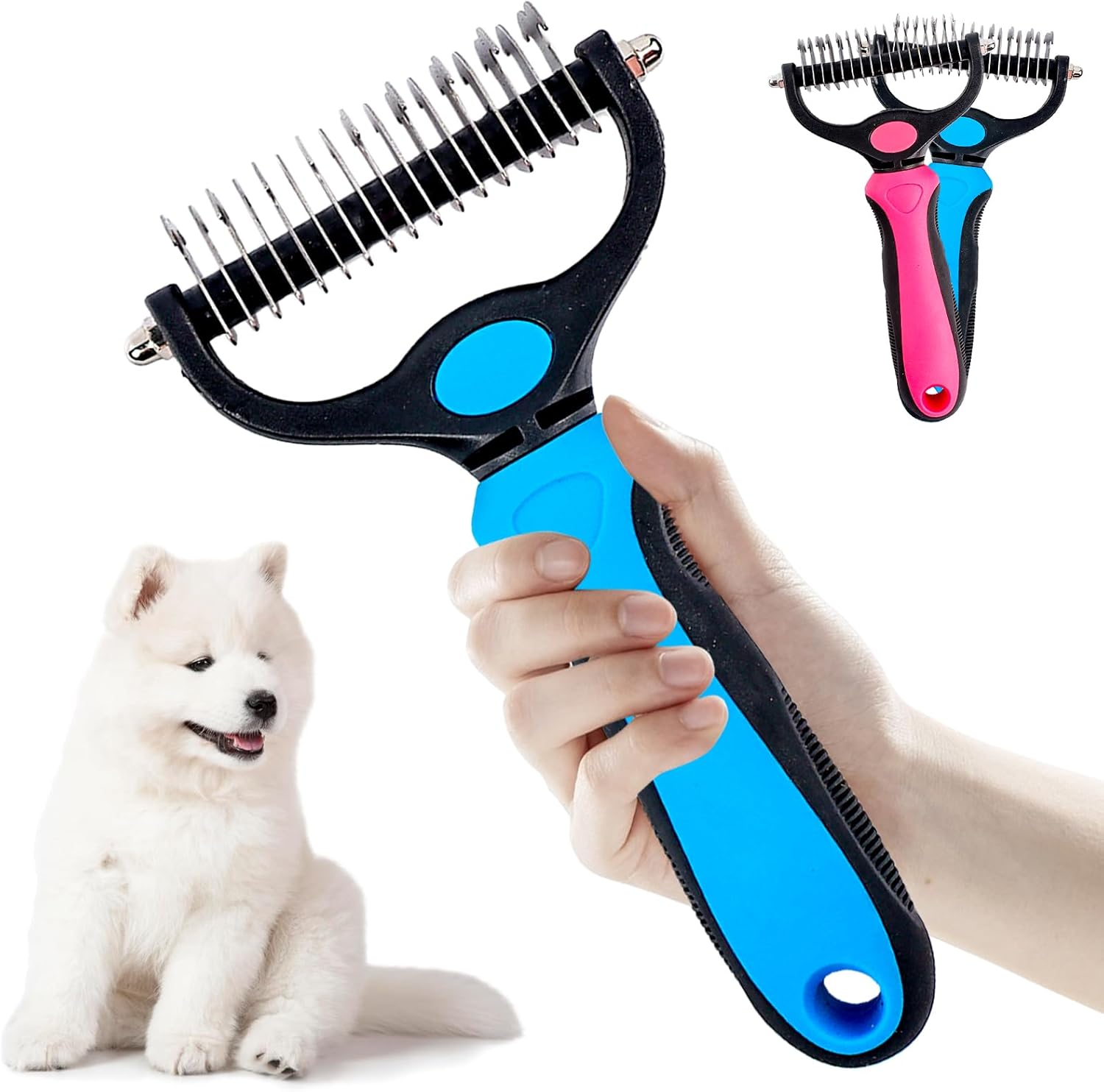 Undercoat Brush for Dogs, 17 Teeth 9 Teeth 2 in 1 Animals Dog Brush Cat Brush, Pet Detangling Comb, Dematting Comb for Dogs and Cats, Long Hair, Medium Hair, Curly Hair Undercoat Brush