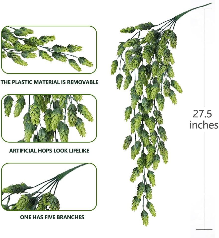 3Pcs Artificial Fake Flowers Hops Plants Realistic Faux Plastic Greenery Hanging Plant Vines UV Resistant Flower Wreath Decorations for Home Wall Garden Wedding Party Outdoor Balcony Corridor D&eacute;cor image number 3