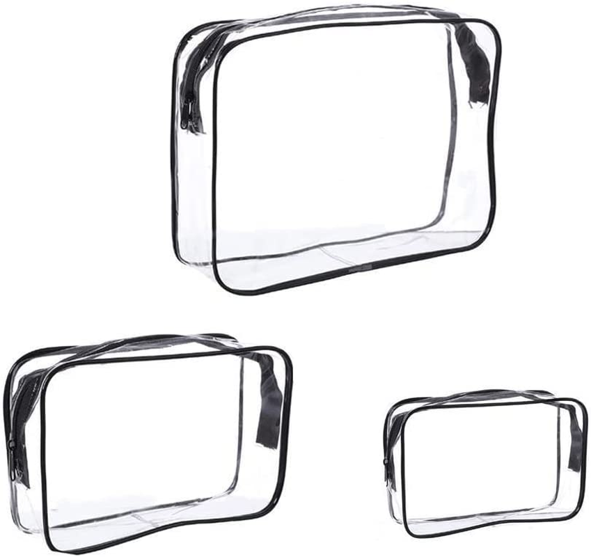 LORJE 3Pcs Portable Toiletry Bag,Travel Makeup Cosmetic Bag, Transparent Waterproof Travel Cosmetic Bag Kit,Makeup Bags for Vacation,Swimming,Bathroom (Black)